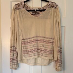 Lucky Brand Cream Boho Tunic with Pink & Black Embroidery